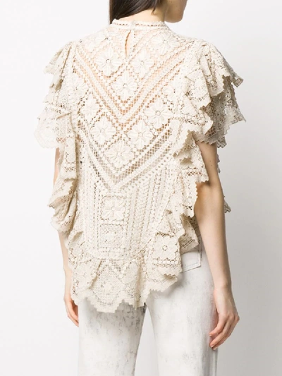 Shop Isabel Marant Zanios Crochet Knit Blouse In Neutrals