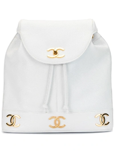 Pre-owned Chanel 1992 Triple Cc Backpack In White