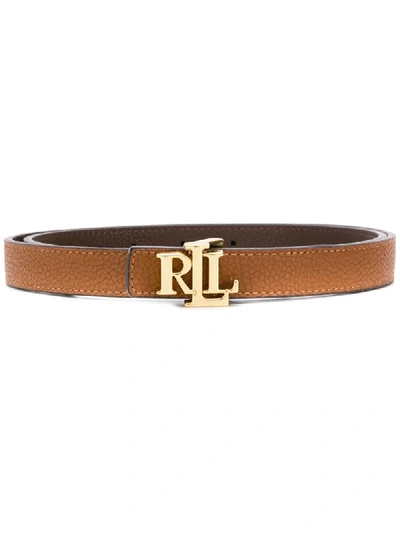 Shop Lauren Ralph Lauren Thin Logo Plaque Belt In Brown