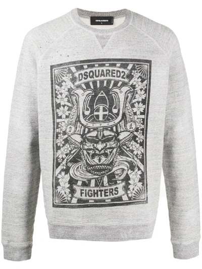 Shop Dsquared2 Fighters Print Sweatshirt In Grey