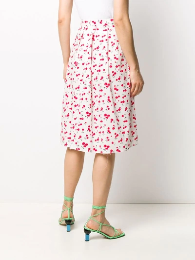 Shop Hvn Cherry-print Pleated Skirt In White
