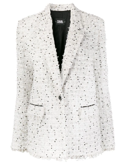 Shop Karl Lagerfeld Bouclé Tweed Blazer In White