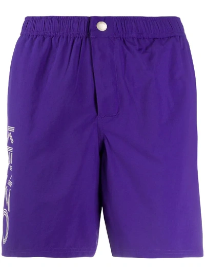 Shop Kenzo Printed Logo Swim Shorts In Purple