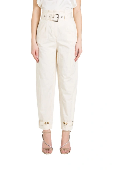 Shop Pinko Belted High-rise Trousers In Bianco