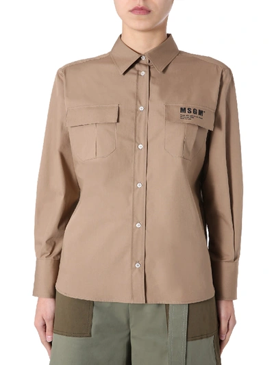 Shop Msgm Regular Fit Shirt In Beige