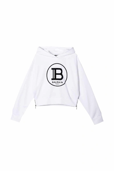 Shop Balmain Cotton Hoodie In Bianca