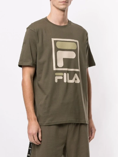 Shop Fila Large Logo-print Crew Neck T-shirt In Green