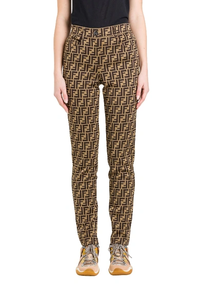 Shop Fendi Trousers In Fango/moro