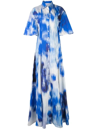 Shop Carolina Herrera Abstract Print Shirt Gown In Blue