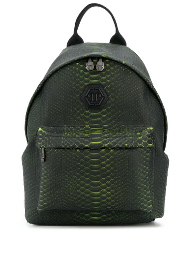 Shop Philipp Plein Snakeskin Print Backpack In Green