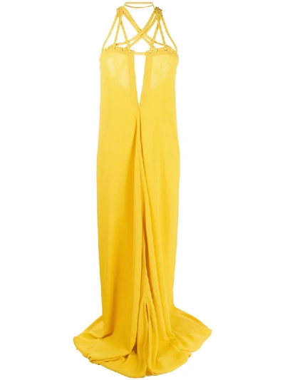 Shop Rick Owens Braided Neckline Cut-out Detail Maxi Dress In Yellow