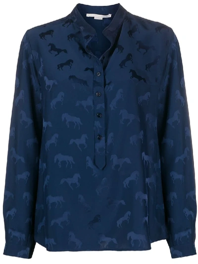 Shop Stella Mccartney Horses-jacquard Button-placket Blouse In Blue