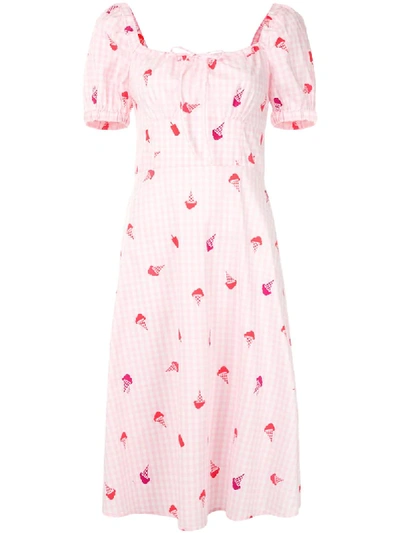 Shop Hvn Holland Tie-neck Midi Dress In Pink