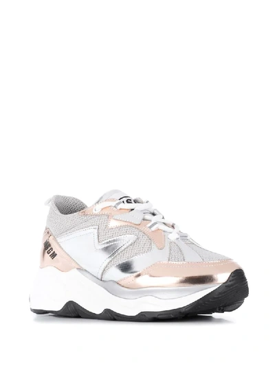 Shop Msgm Metallic Attack Low-top Sneakers In Silver