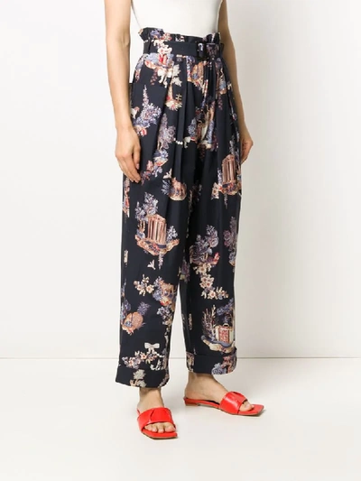 Shop Vivetta Belted Floral Pattern Trousers In Blue