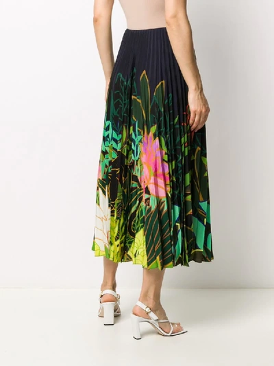 Shop Valentino Mirrored Monkeys Forest Pleated Skirt In Blue