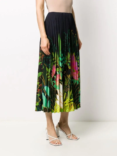 Shop Valentino Mirrored Monkeys Forest Pleated Skirt In Blue