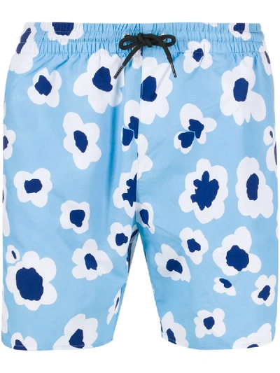 Shop Sandro Poppy Print Swim Shorts In Blue