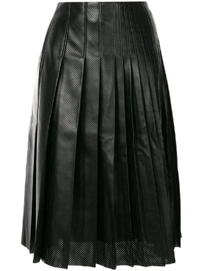 Shop Cedric Charlier Perforated Pleated Midi Skirt In Black