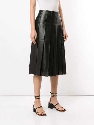 Shop Cedric Charlier Perforated Pleated Midi Skirt In Black