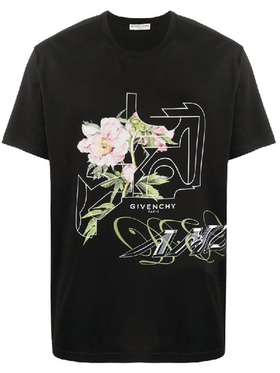 Shop Givenchy Peony Printed T-shirt In Black