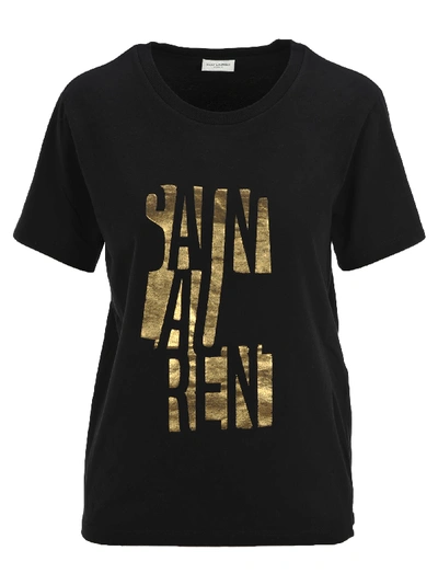 Shop Saint Laurent Logo Print T-shirt In Noir/doree