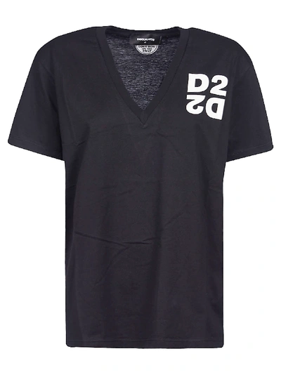 Shop Dsquared2 D2 Square Shaped Logo Print V-neck T-shirt