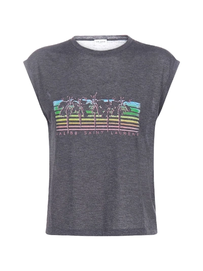 Shop Saint Laurent Print Short Sleeve T-shirt In Gris/multicolor