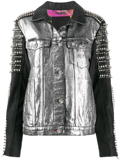 Shop Philipp Plein Rock Anthem Stud-embellished Denim Jacket In Black