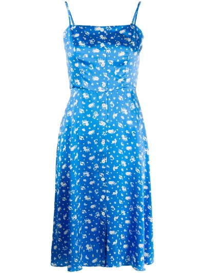 Shop Hvn Astrology-print Satin Dress In Blue