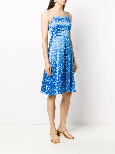 Shop Hvn Astrology-print Satin Dress In Blue