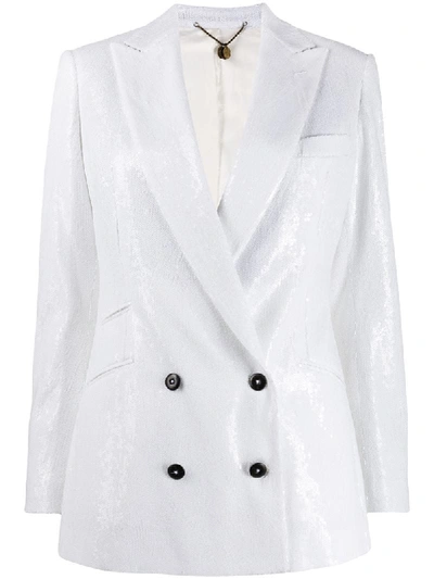 Shop Maurizio Miri Oversized Sequin Embroidered Blazer In White