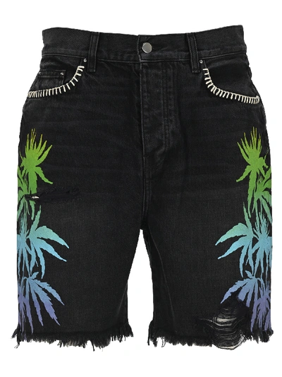 Shop Amiri Patchwork Embroidered Bermuda Shorts In Aged Black