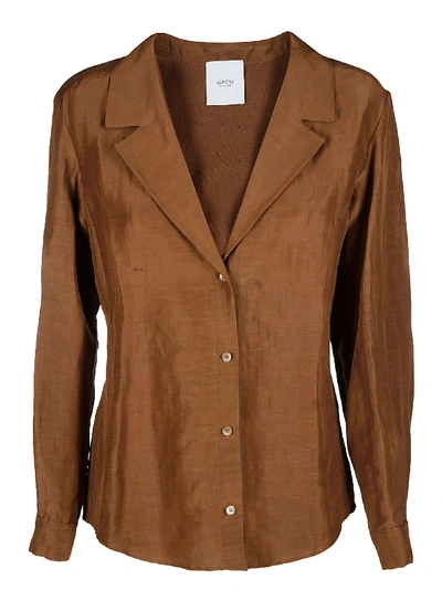 Shop Agnona Brown Silk-linen Blend Shirt