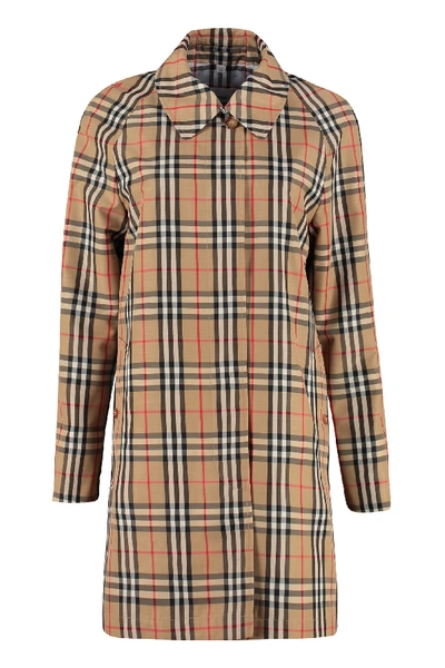 Shop Burberry Checked Trench-coat In Beige
