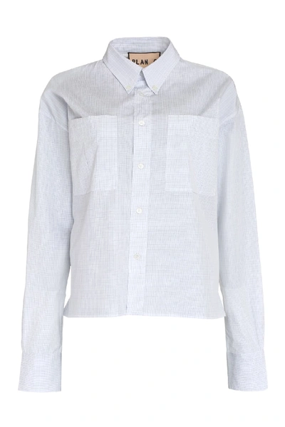 Shop Plan C Checked Poplin Shirt In Quadretto Blu/cielo