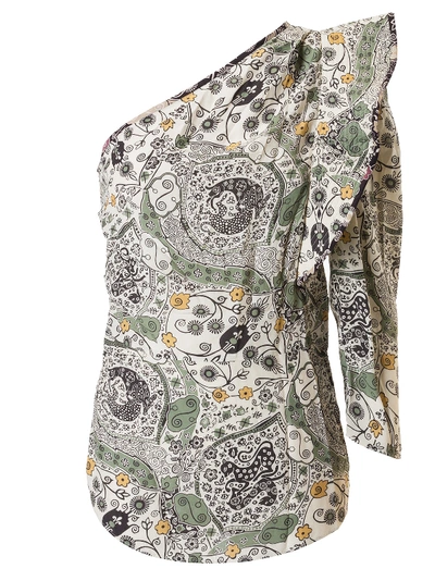Shop Isabel Marant Étoile Printed Detail One-sleeve Top In Ecal Ecru/almond