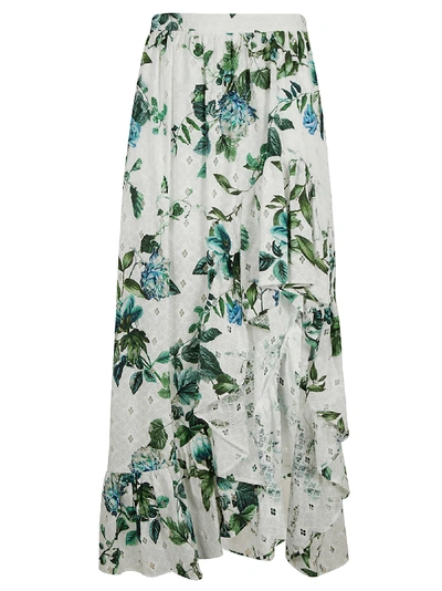 Shop Blumarine Floral Printed Asymmetric Skirt In White