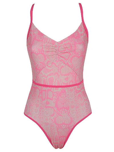 Shop Adidas Originals Snake-skin Effect Swimsuit In Pink