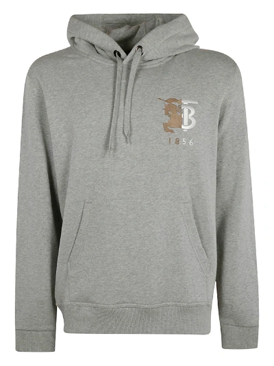 Shop Burberry Logo Embroidered Hoodie In Grey