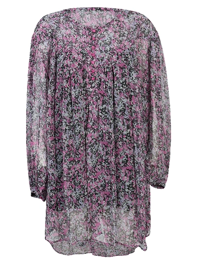 Shop Isabel Marant Round Neck Printed Dress In Faded Night