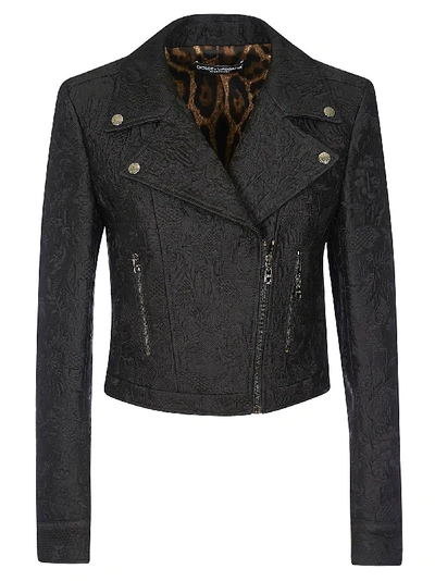 Shop Dolce & Gabbana Cropped Jacquard Biker Jacket In Black