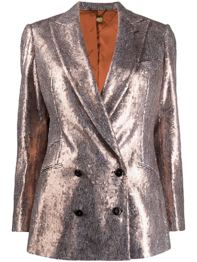 Shop Maurizio Miri Oversized Fit Sequin Embroidered Blazer In Brown
