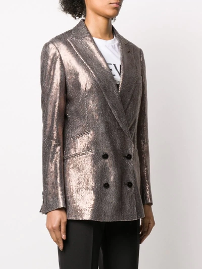Shop Maurizio Miri Oversized Fit Sequin Embroidered Blazer In Brown