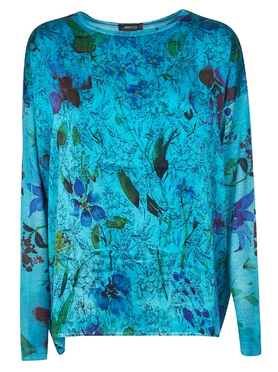 Shop Avant Toi Floral Printed Sweater In Blue/multicolor
