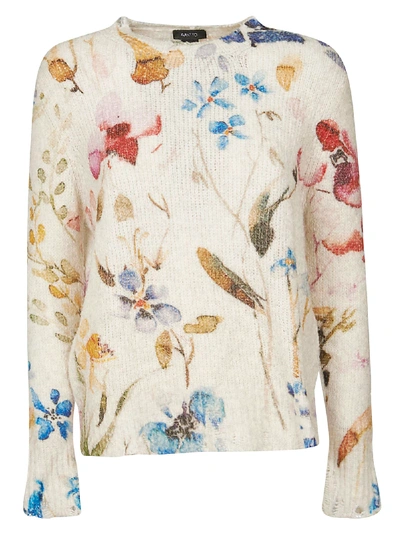 Shop Avant Toi Floral Knit Jumper In White/multicolor