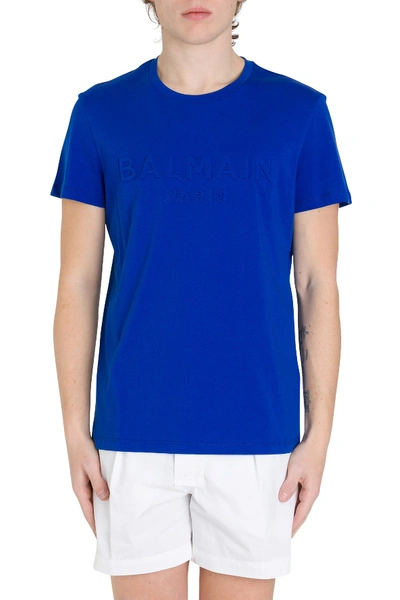 Shop Balmain Embossed Logo T-shirt In Blu