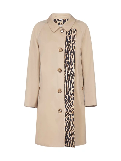 Shop Burberry Leopard Print Lining Cotton Trench Coat In Honey