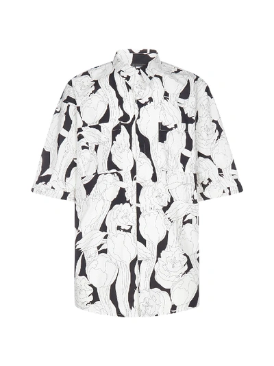 Shop Givenchy Floral Print Cotton Shirt In Black White