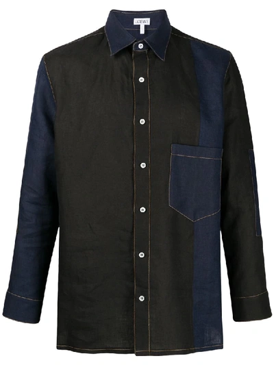 Loewe Patchwork Construction Linen Shirt In 5197 Navy B ModeSens